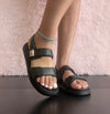 GIBSY-21
- Black faux leather
- Open Toe
- Double Strap
- Slingback sandal
- Flatform Sole, Approx. 1"
- Whole Sizes Only