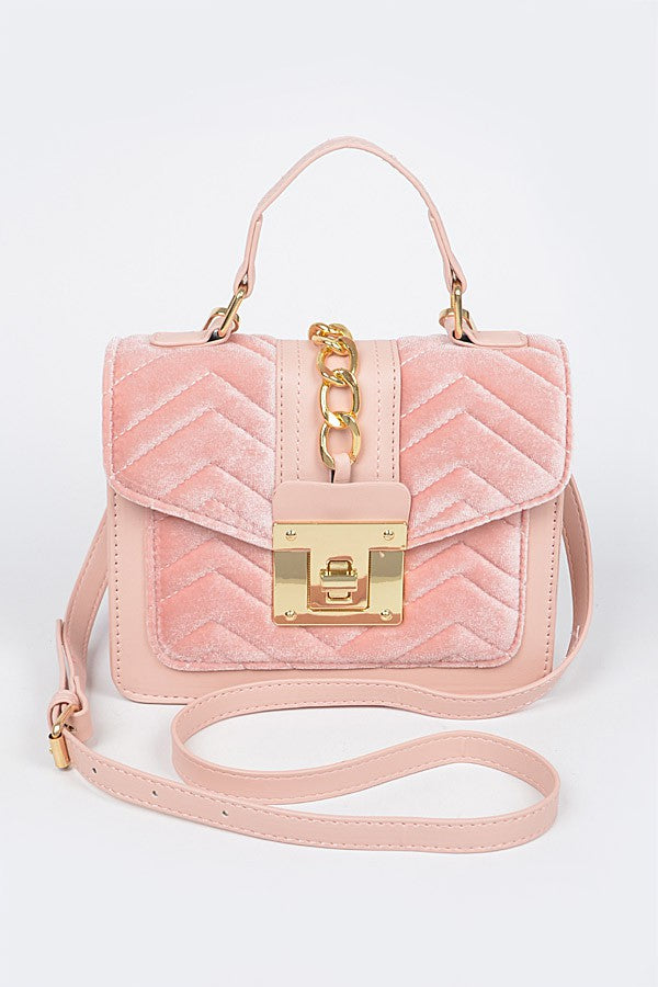 LISA BAG/HPC5491 Pink Faux Leather with Pink Velvet Quilted Panels