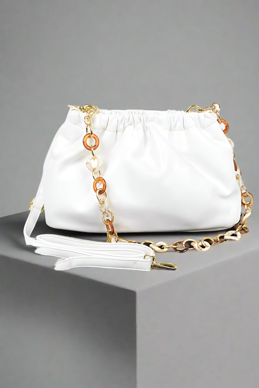POSEY BAG/HPC5523 White Faux Leather Slouchy Purse