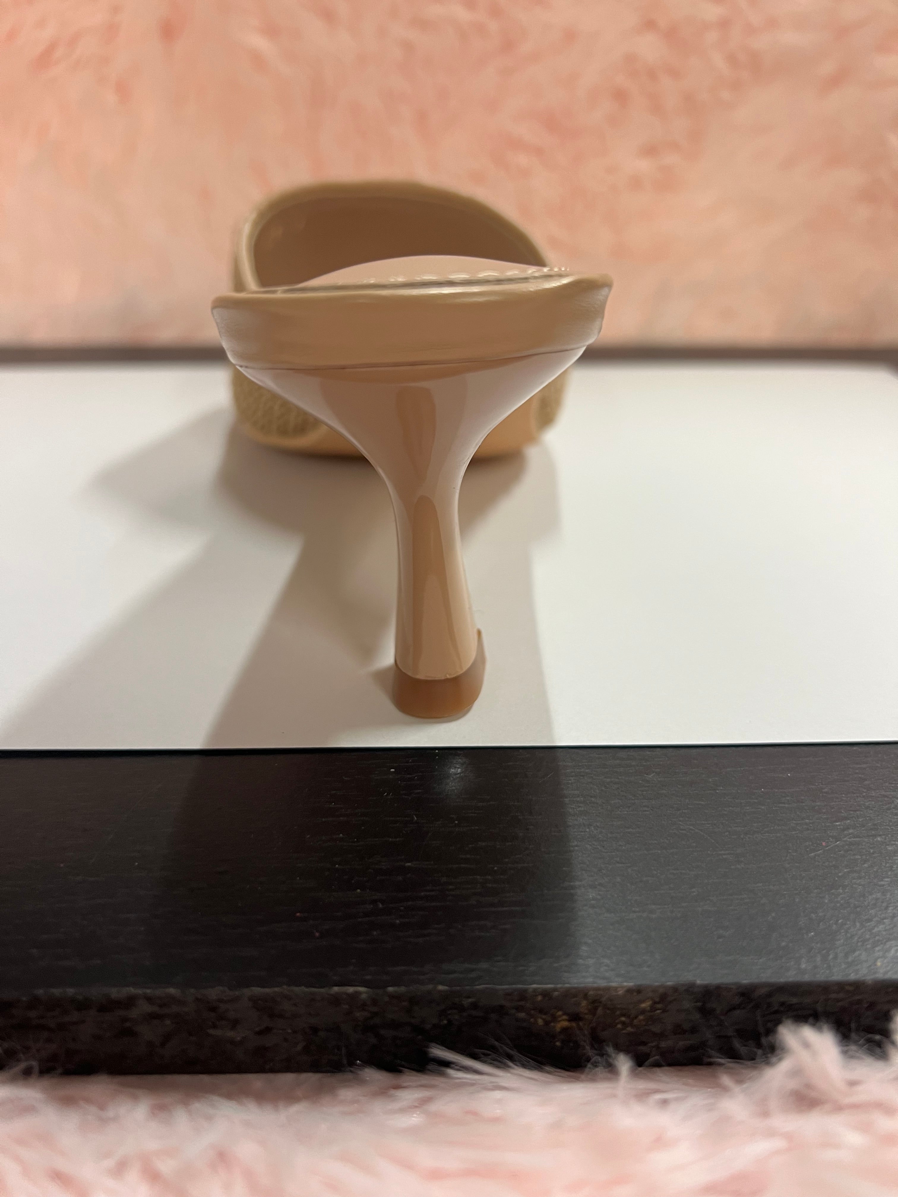 MARY-101 Nude Natural Woven Raffia Kitten Heel Open Toe Mule