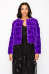 CLAIBORNE LONG SLEEVE FAUX FUR JACKET Purple