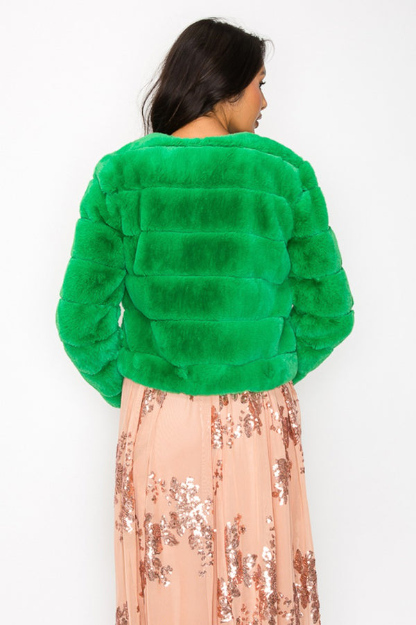 CLAIBORNE LONG SLEEVE FAUX FUR JACKET Green