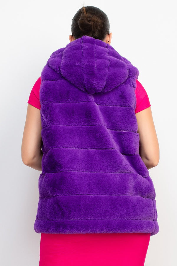 HOODED FAUX FUR VEST Purple - ShoeNami