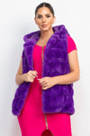 HOODED FAUX FUR VEST Purple - ShoeNami