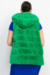 HOODED FAUX FUR VEST Green - ShoeNami