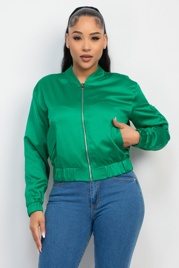 TCHOUP JACKET Green Satin Zip Up