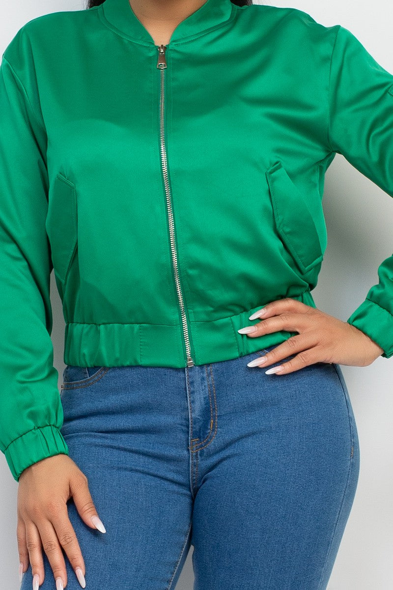 TCHOUP JACKET Green Satin Zip Up