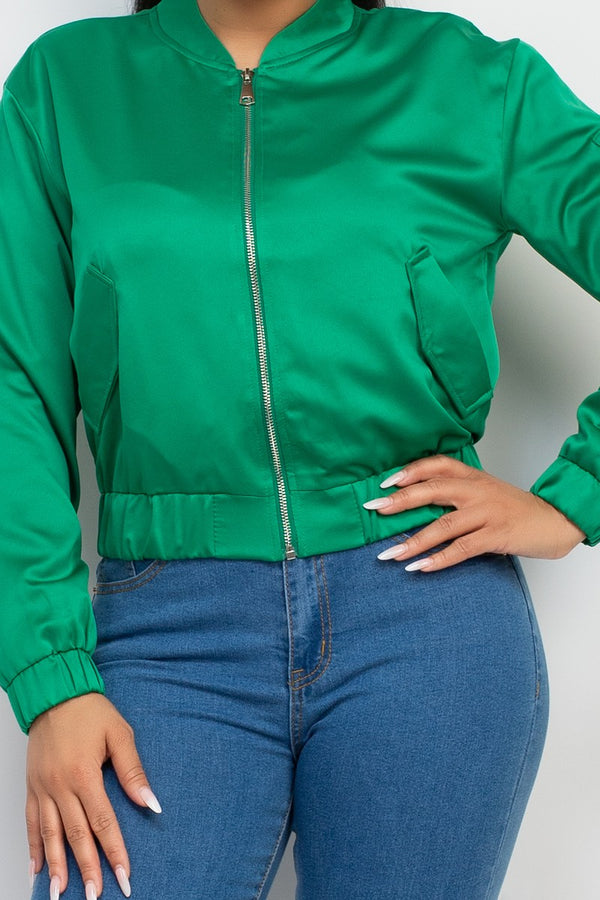 TCHOUP JACKET Green Satin Zip Up