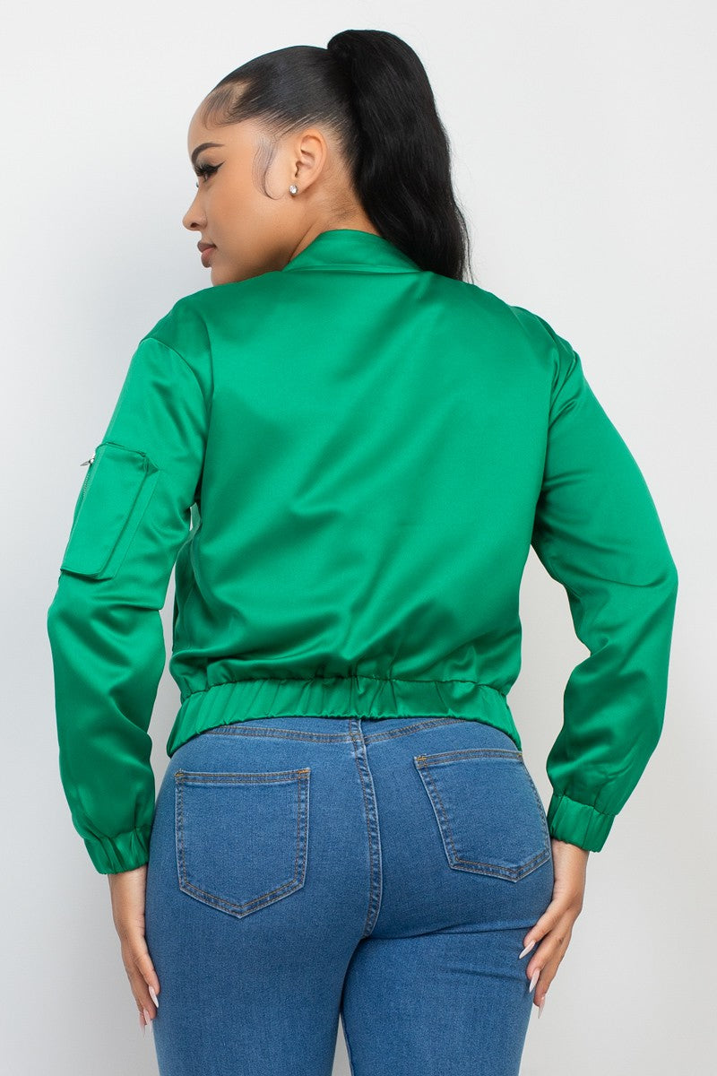 TCHOUP JACKET Green Satin Zip Up Mardi Gras