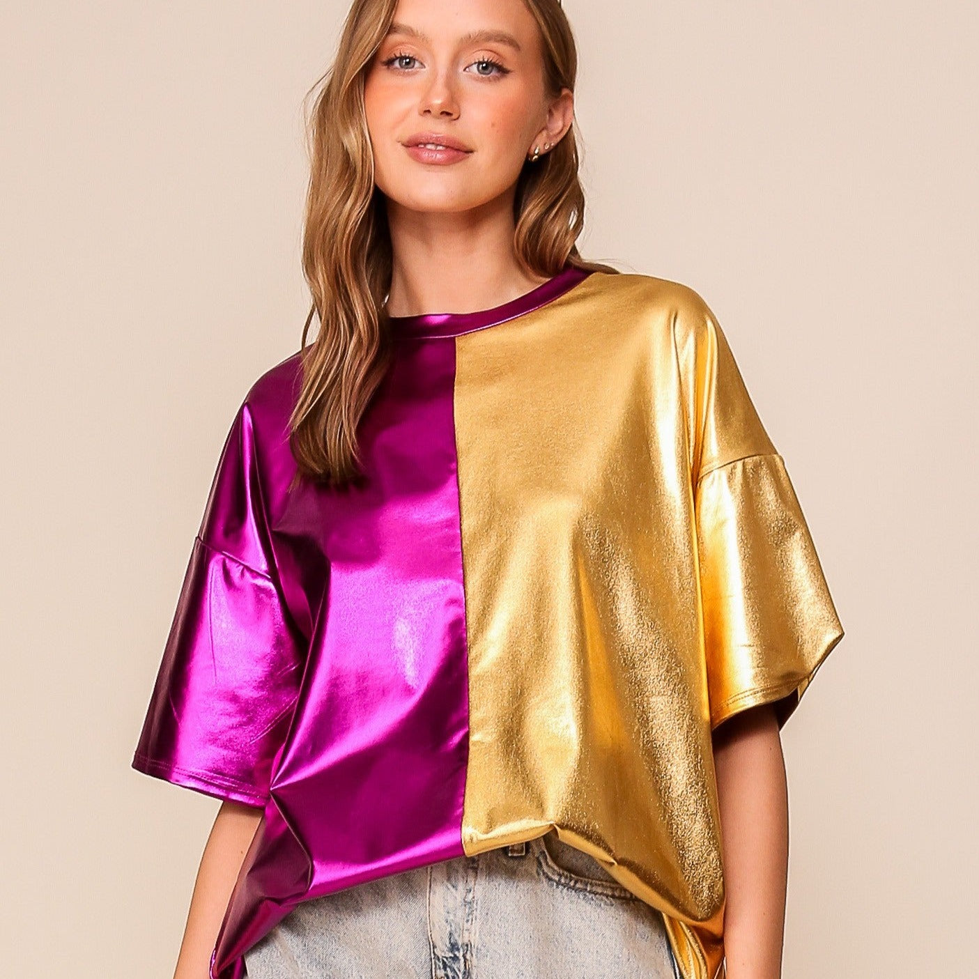 TWO TONE MARDI GRAS TOP Purple/Gold - ShoeNami