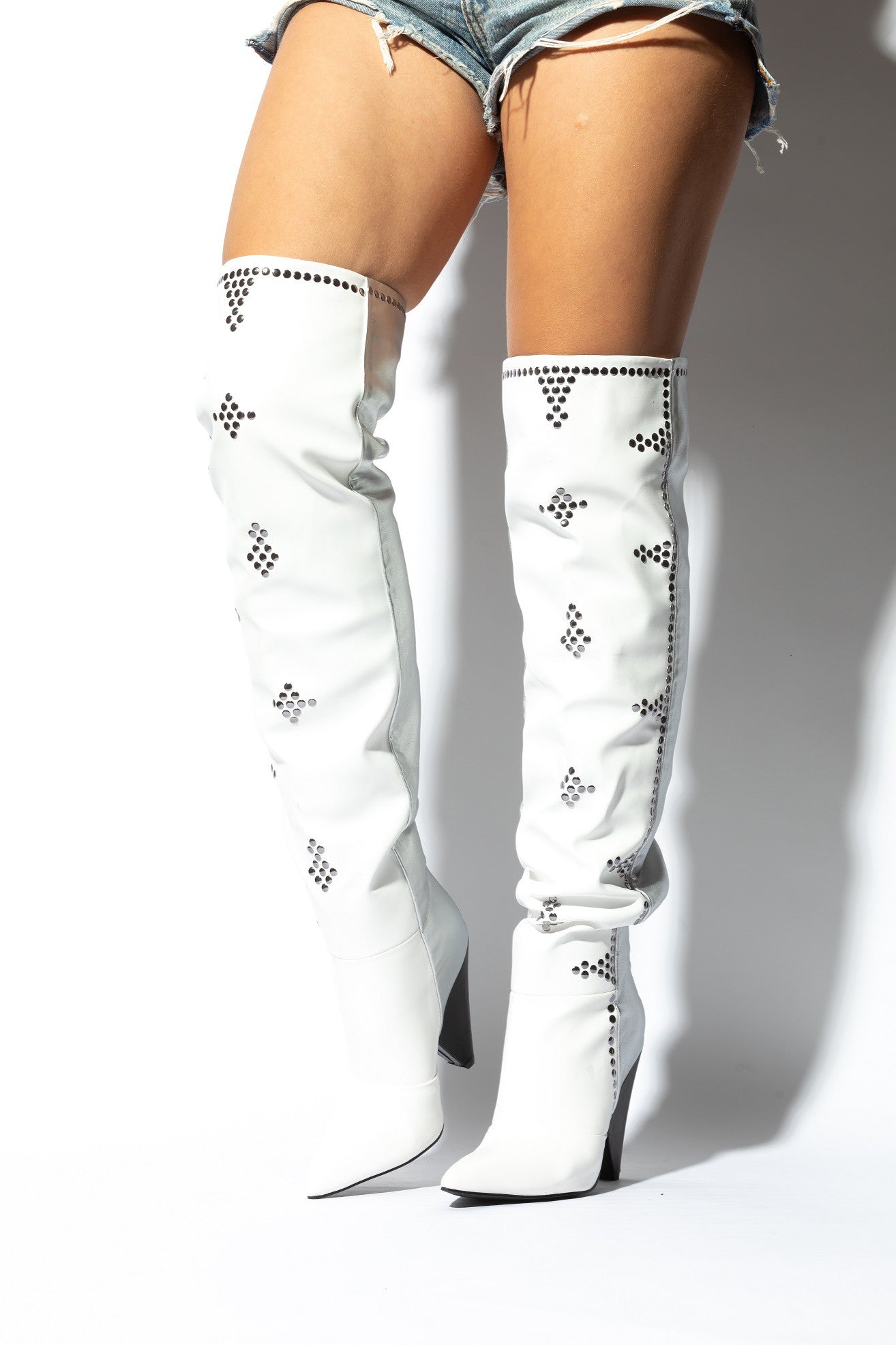 CANT STAND U White/Silver Thigh High