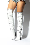 CANT STAND U White/Silver Thigh High