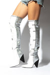 CANT STAND U White/Silver Thigh High
