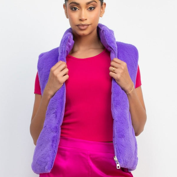 FAUX FUR PUFFER REVERSIBLE VEST Purple - ShoeNami