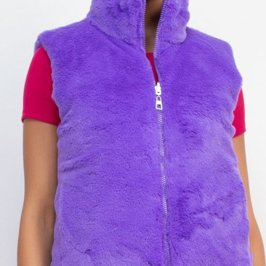 FAUX FUR PUFFER REVERSIBLE VEST Purple - ShoeNami