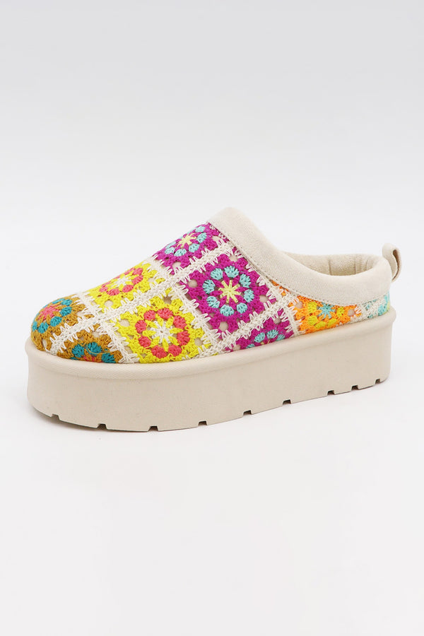 FROSTY-41 Beige Ivory Multi Slip On Clog - Closed Toe, Faux Fur Lining