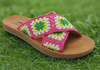 POLABUR-137 Pink Multi Crochet - Open Toe - Criss Cross Straps - Slip-On Slide - Whole Sizes Only