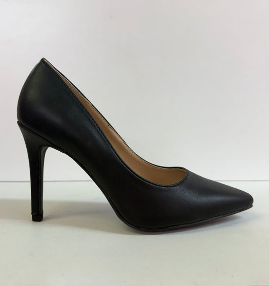 TRINA-01 BLACK FAUX LEATHER ENCLOSED POINTY TOE CLASSIC STILETTO PUMP