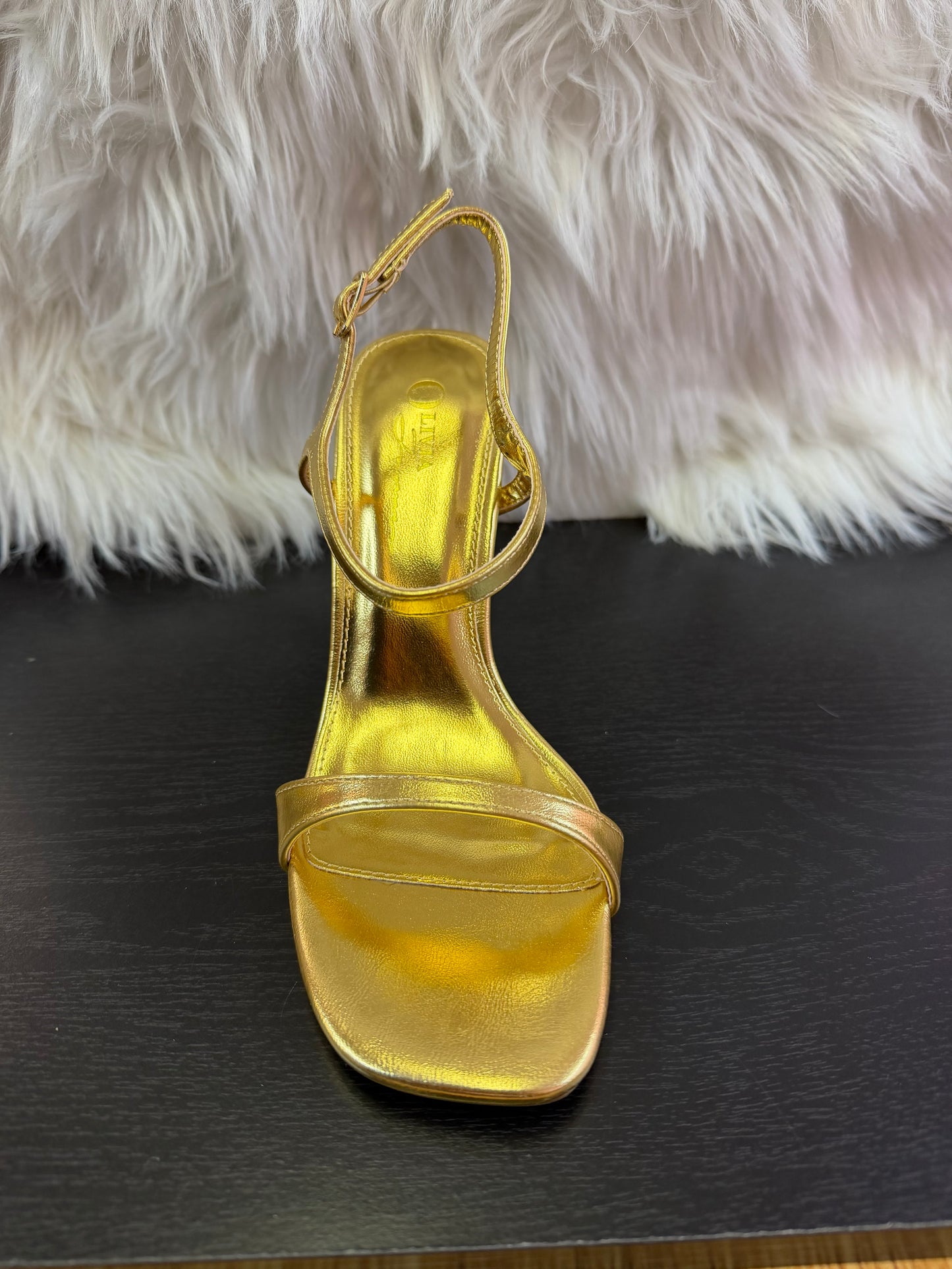 BIBIANA METALLIC FAUX LEATHER ANKLE STRAP HEEL Gold