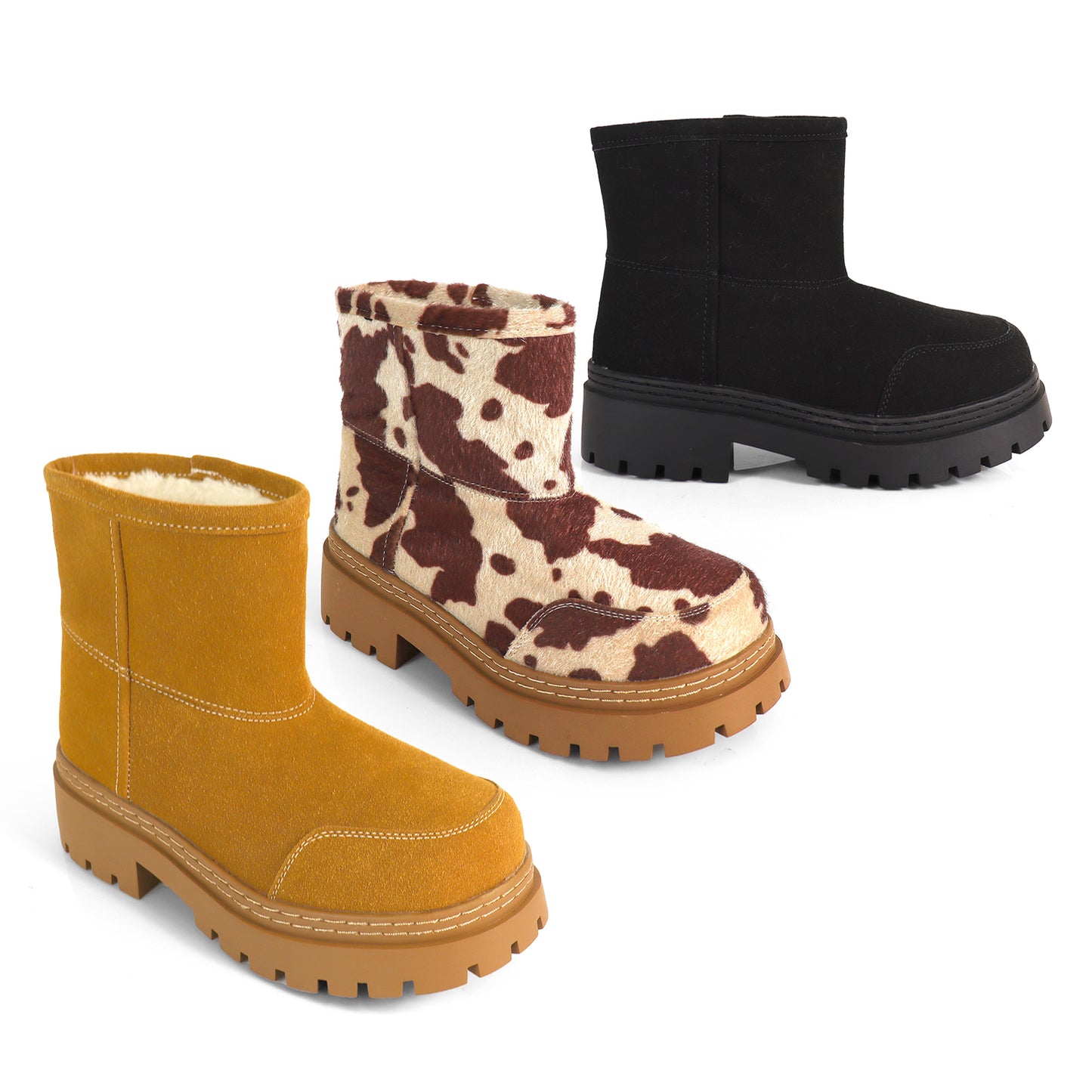 TORRIA-1 COW PRINT CHUNKY TOE WINTER ANKLE BOOT