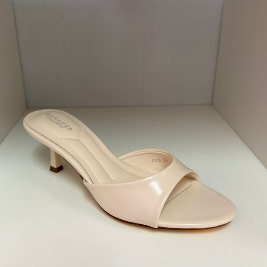 CATH AG26 BONE WHITE FAUX LEATHER SLIP ON MULE OPEN TOE KITTEN HEEL