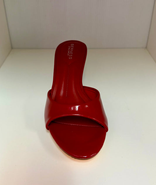 CATH AG26 RED FAUX LEATHER SLIP ON MULE OPEN TOE KITTEN HEEL