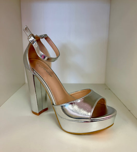YULA-21 SILVER Faux Leather Platform Heel