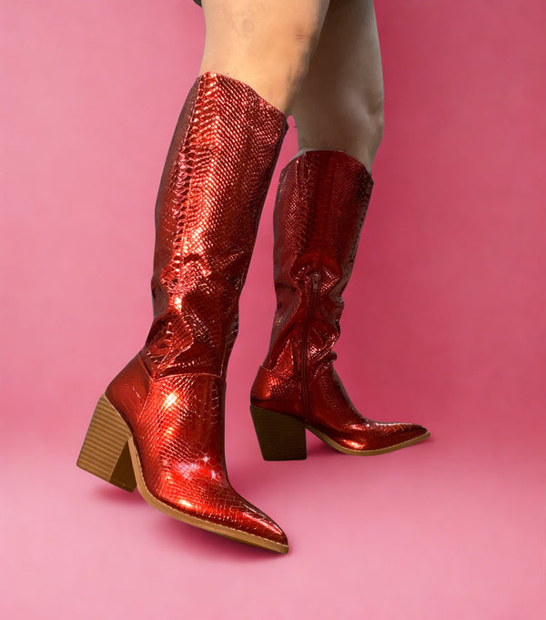 LILIBETH Red Metallic Cowboy Boot