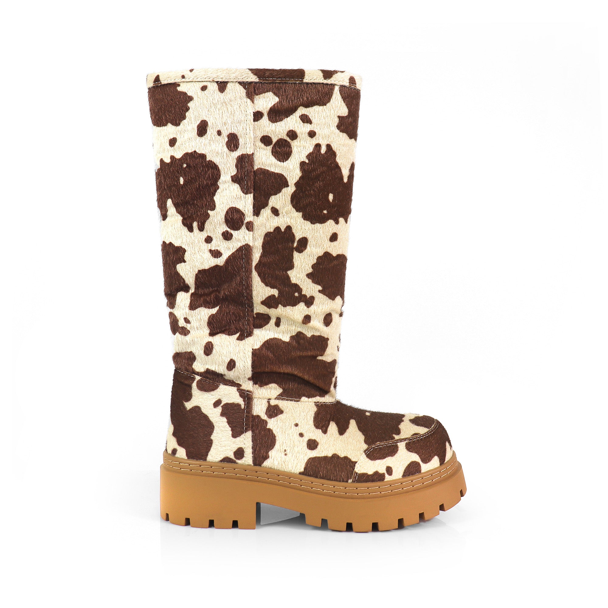 TORRIA-2 COW PRINT CHUNKY TOE WINTER KNEE BOOT