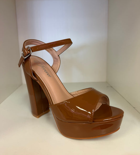 YULA-17 TAN Patent Faux Leather Platform Heel