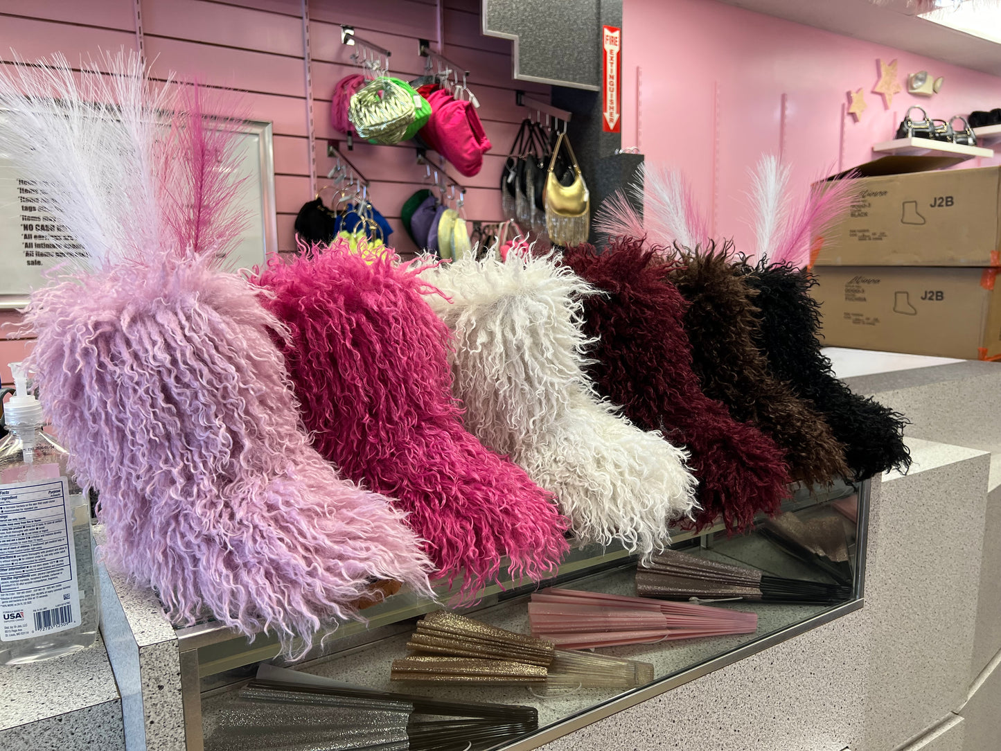 GOGO-3 FUCHSIA CURLY FUR SLIP ON BOOTS