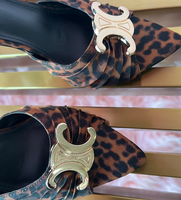 UPGRADE CLASS Leopard Print Mule Heel Open Toe Faux Suede