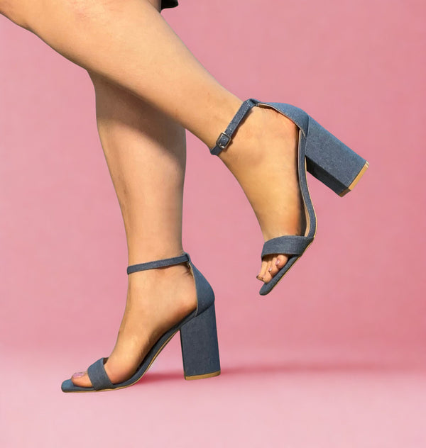 FRIDAY-108 Denim Block Heel, Approx. 4"