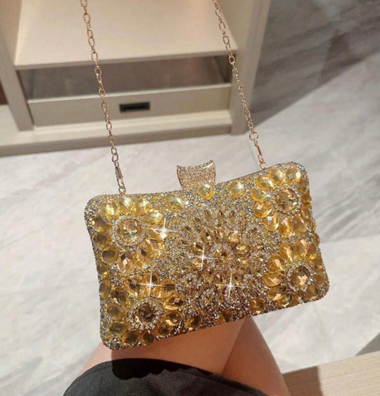 JILL GOLD JEWEL COVERED CLUTCH BAG