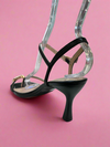 ELZA-01 Black Faux Leather Kitten Heel Open Toe Ring