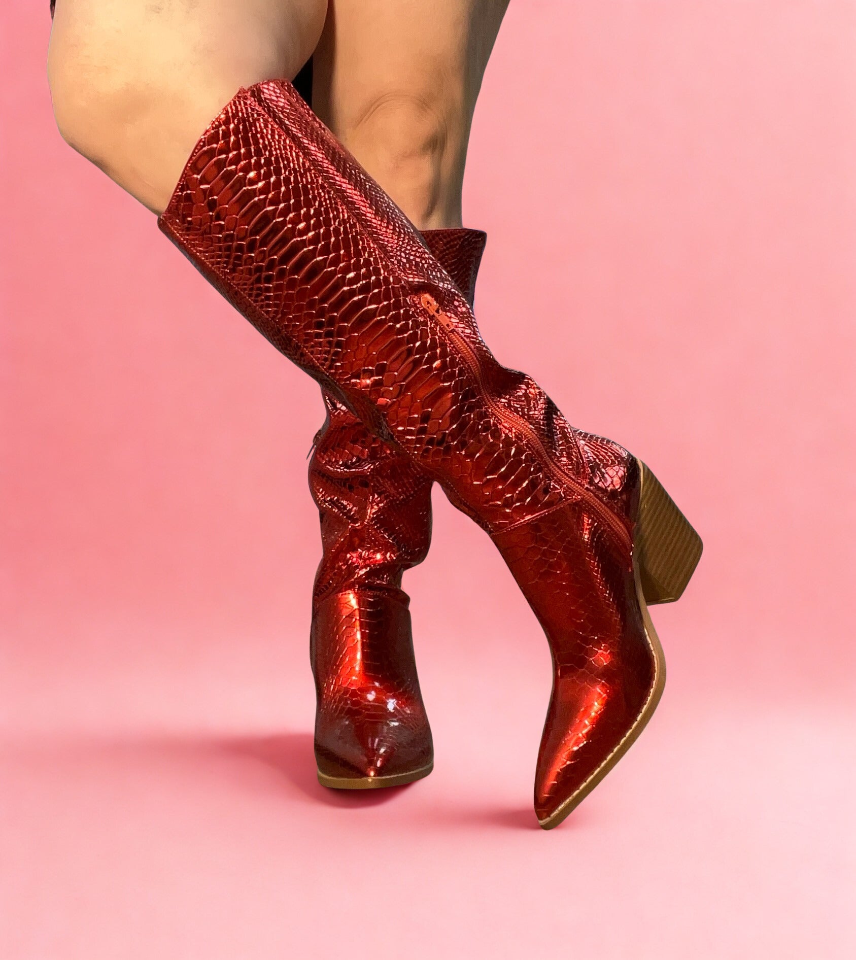 LILIBETH Red Metallic Cowboy Boot