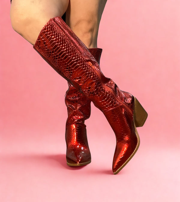 LILIBETH Red Metallic Cowboy Boot