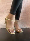 ELZA-01 Gold Faux Leather Kitten Heel Open Toe