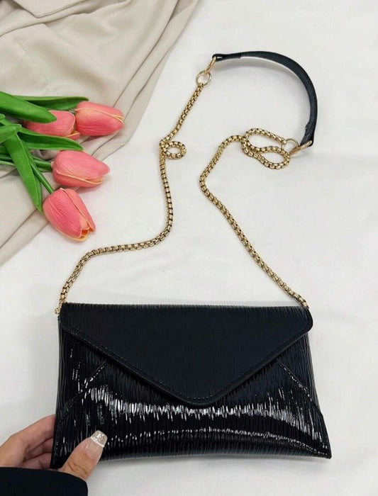 JADA BLACK TEXTURED FAUX LEATHER CLUTCH
