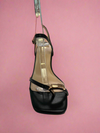 ELZA-01 Black Faux Leather Kitten Heel Open Toe Ring