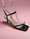 ELZA-01 Black Faux Leather Kitten Heel Open Toe Ring