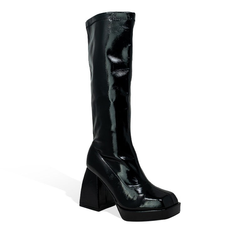PRESLEY-01/2025 Black Faux Leather Platform Gogo Boots
