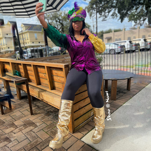 BUTTON DOWN MARDI GRAS TOP - ShoeNami