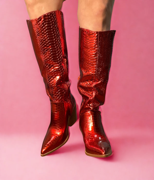 LILIBETH Red Metallic Cowboy Boot