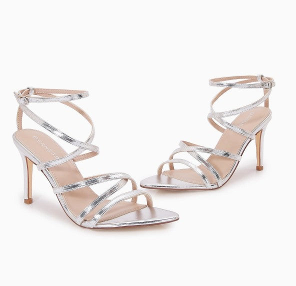 CIECE SILVER METALLIC STRAPPY STILETTO HEEL