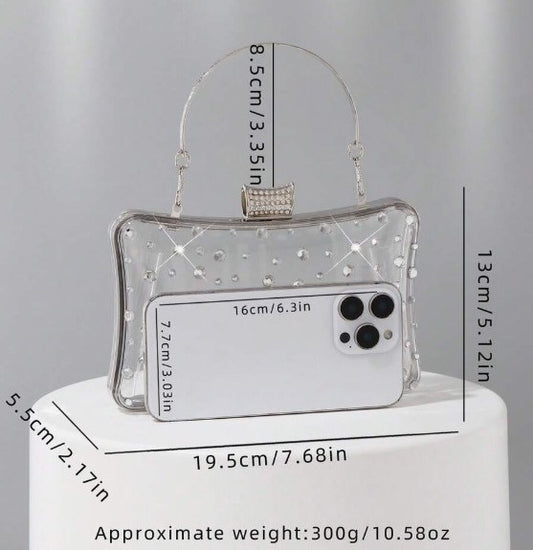 JOVIE CLEAR PURSE WITH CLEAR RHINESTONES