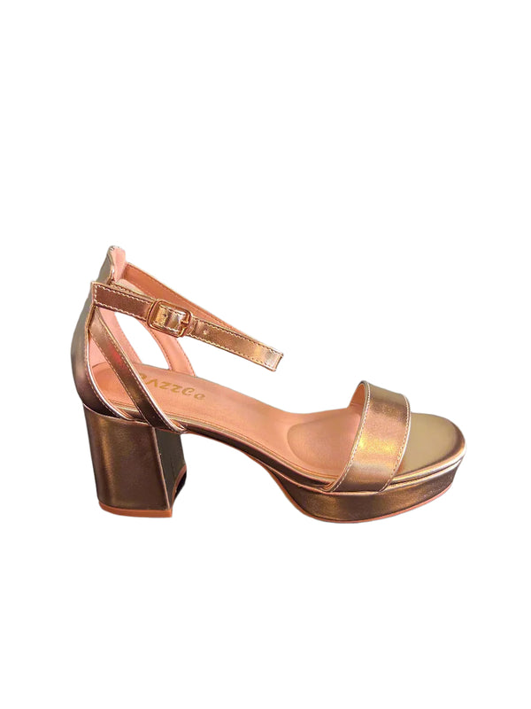 NEWDAY-03 gold
Gold Metallic Faux Leather
- Block Heel
- Ankle Strap Heel
Platform approx 1"