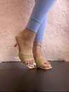 MARY-101 Nude Natural Woven Raffia Kitten Heel Open Toe Mule