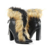 FANCY-2 Black Faux Leather and Faux Fur Bootie - Pointy Toe