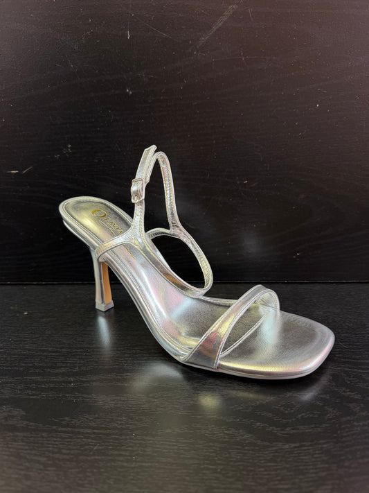 BIBIANA METALLIC FAUX LEATHER ANKLE STRAP HEEL Silver